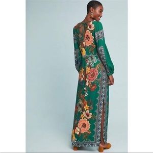 Farm Rio x Anthropologie Verdor Long Sleeve Green v-neck maxi dress